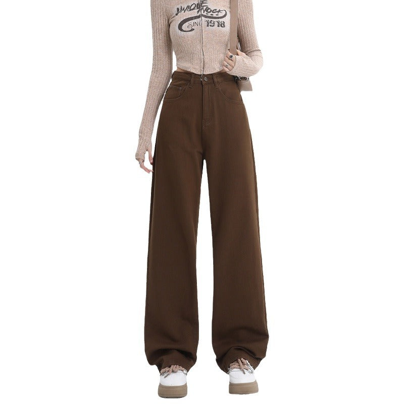 Spring And Autumn New Style White Wide Leg Jeans Women's Loose Straight