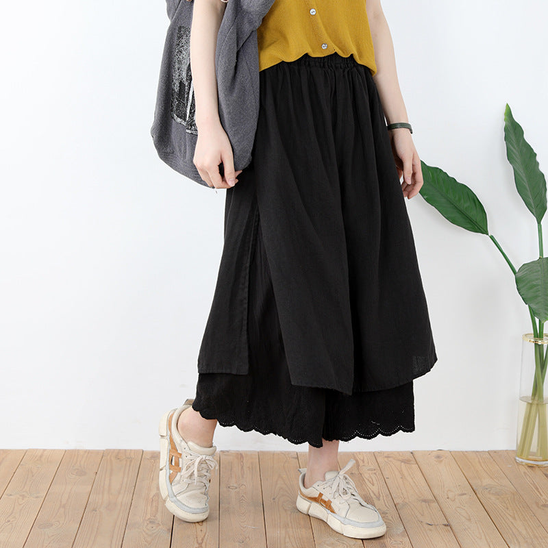 Lace Stitching High Waist Women's Mid-length Pantskirt