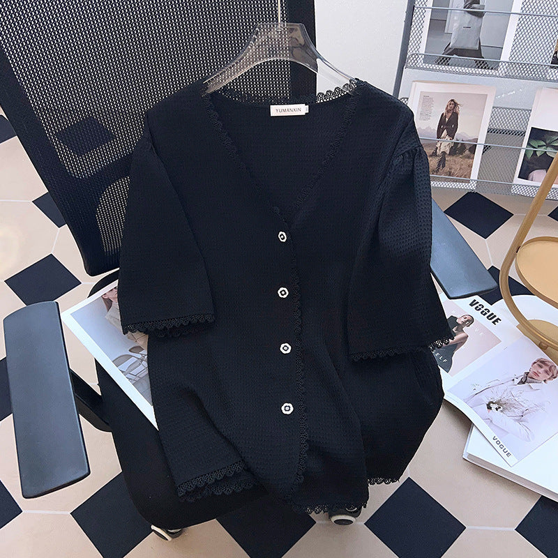 Plus Size Women's Top T-shirt With Short Sleeves Cardigan