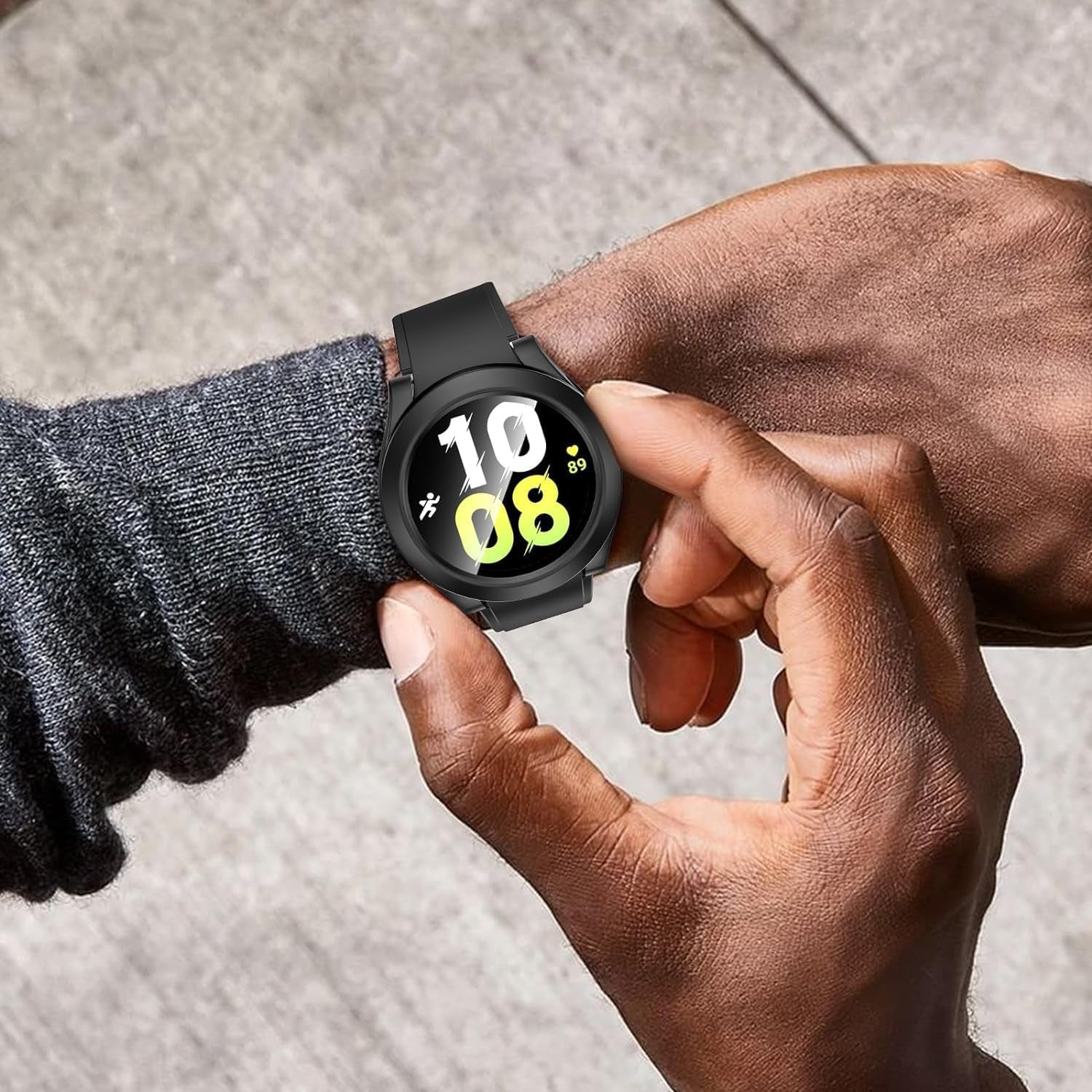 Galaxy Watch FE/5/4 40Mm Waterproof Screen Protector Case, Hard PC Face Cover with Anti-Fog Tempered Glass for Samsung Watch, Frosted Black