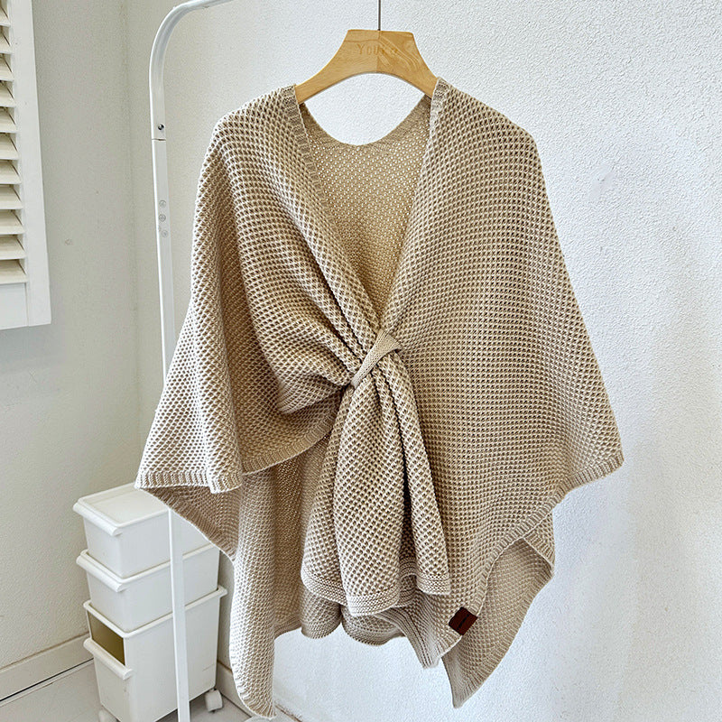 Women's Large-size Long High-grade Knitted Cashmere Shawl With Buckle