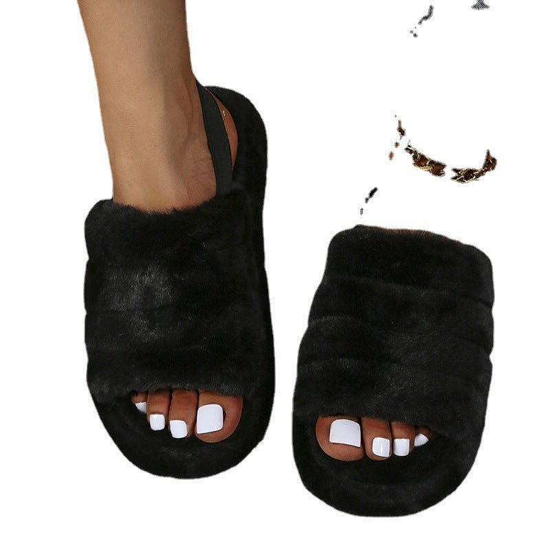 New European And American Sponge Cake Thick Bottom Furry Slippers