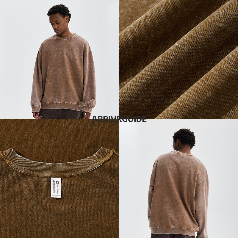 Sweater i vasket bomuld med rund hals og lange ærmer