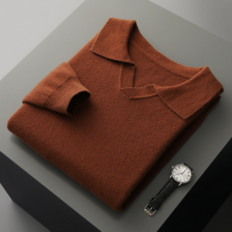 New Polo Collar Knitted Long Sleeve Sweater Male
