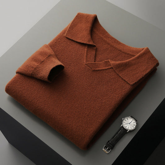 New Polo Collar Knitted Long Sleeve Sweater Male