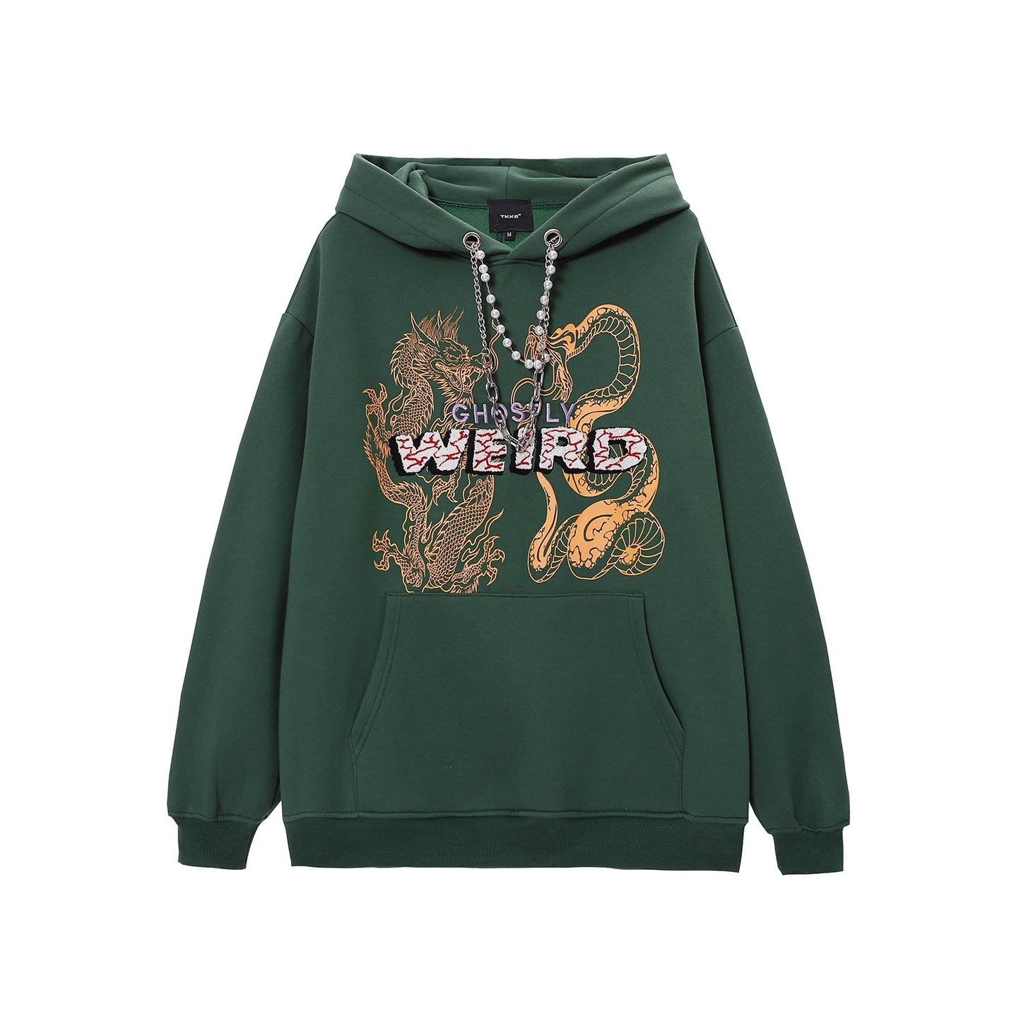 Hip Hop Dragon Fleece Hoodie Necklace Sweater