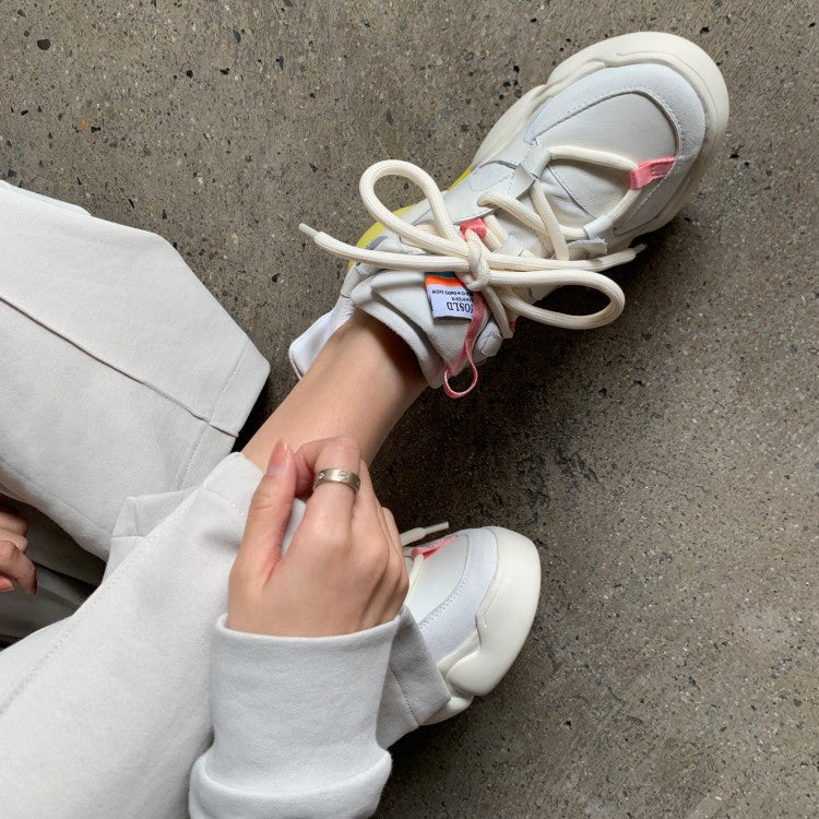 Casual Color Matching Lace-up Women's Single Shoes Platform Wedge Sneakers