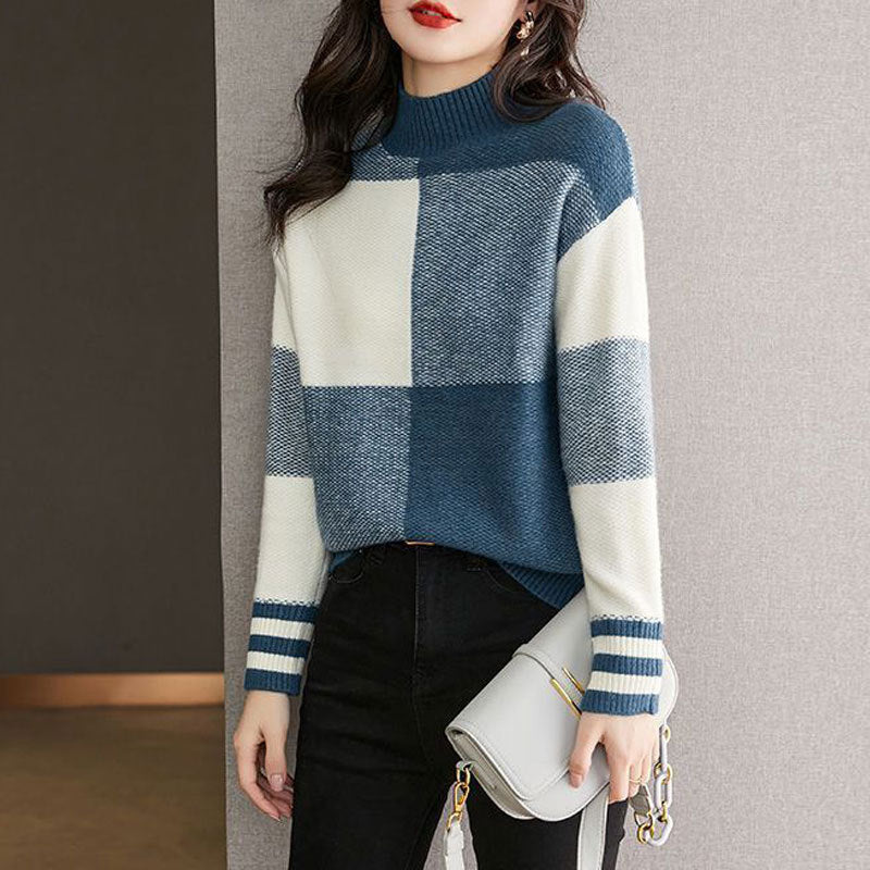 Mode Colorblock Western Style Ungdommeligt-udseende Løs Slankende Bundskjorte