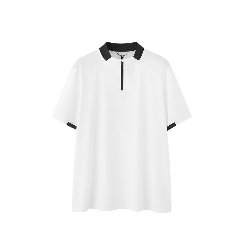 Men's Zipper Lightweight Cool Feeling Golf Tennis Stitching Short Sleeve