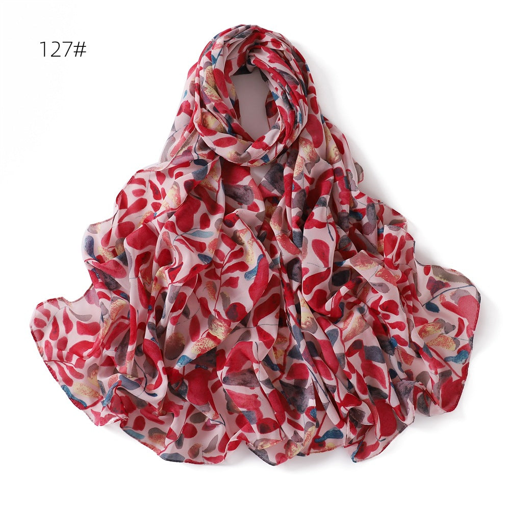 Internet Celebrity Golden Battle Robe Plaid Maple Leaf Shawl Chiffon Printed Scarf