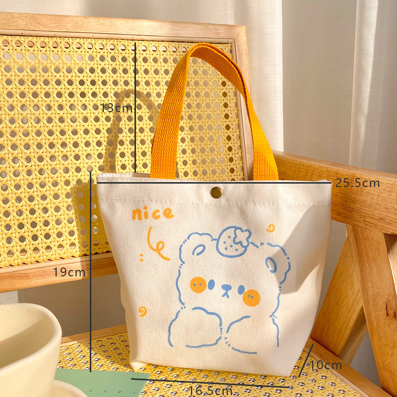 Portable Canvas Embroidery Cartoon Student Simple Handbag