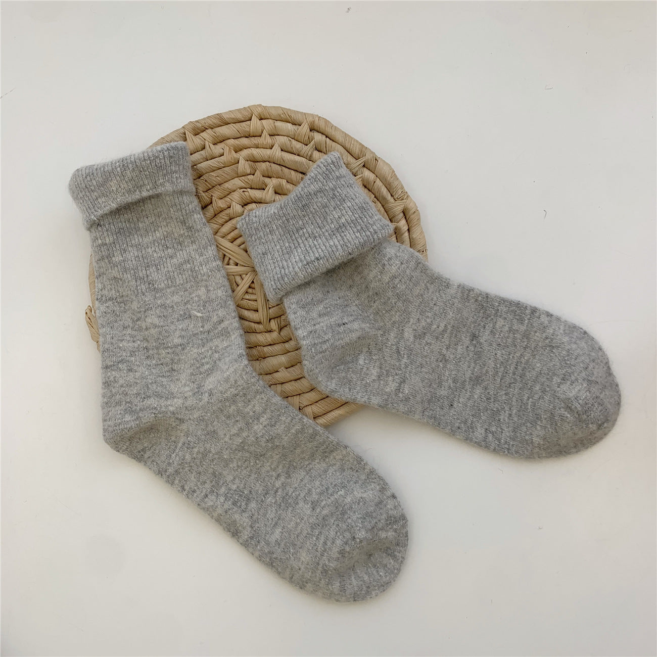 Thickening Warm Solid Color Rabbit Fur Women's Socks