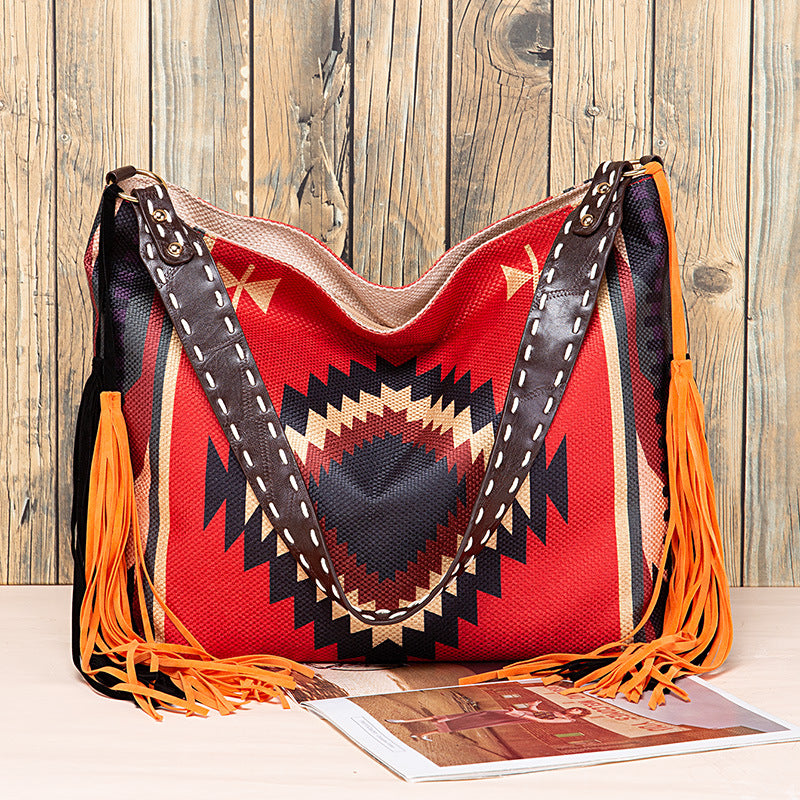 Retro Tassel Cotton And Linen Women's Bag Portable