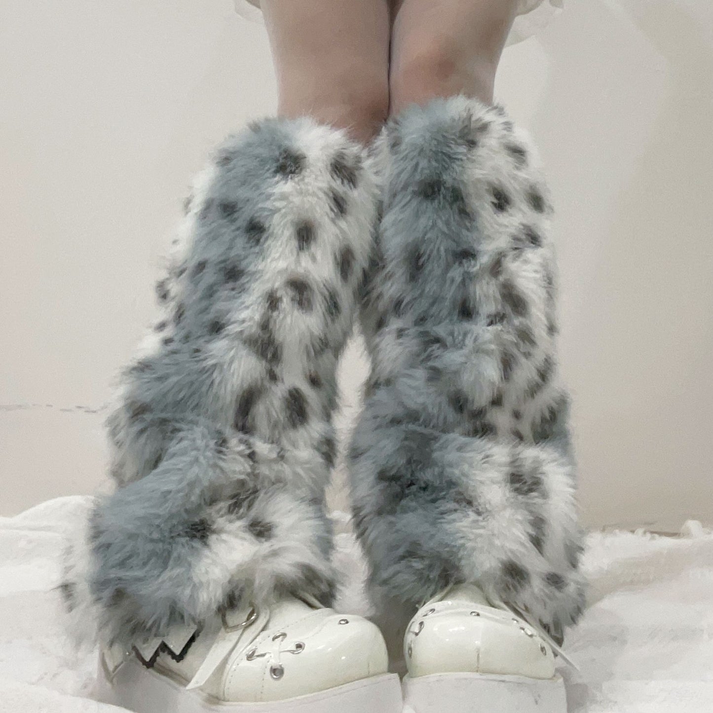 Leopard-print Faux Fur Leg Warmers With Furry Cuffs And Foot Coverings