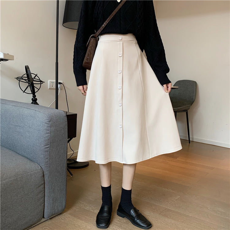line Half-length Women's Mid-length High-waist Skirt Winter