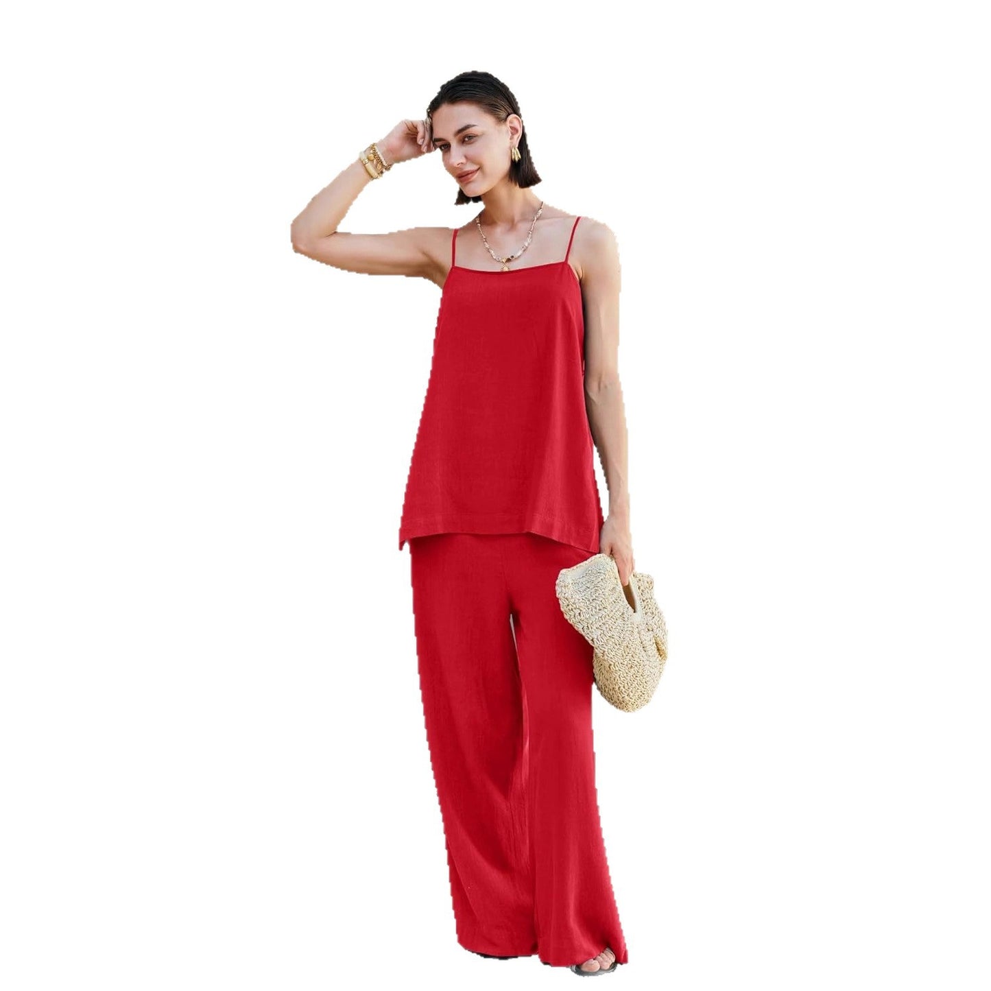 Fashionable Casual Womens Spaghetti-Strap Tank Top And Pants Set