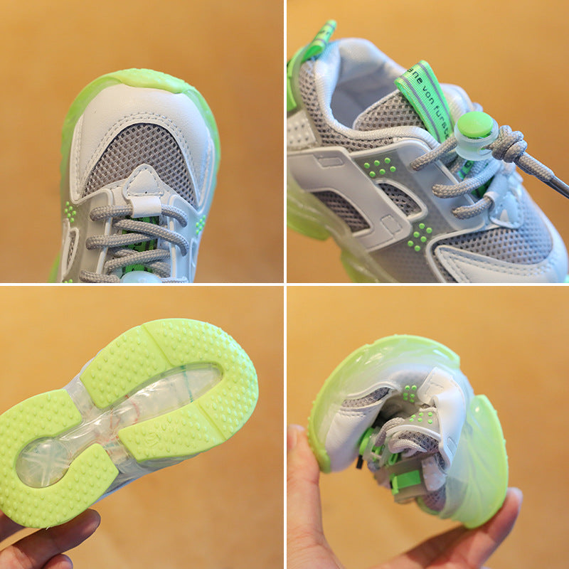 Children's 1-6 Years Old Mesh Surface Shoes Sports Shoes Athletic Shoe Laces Shoes With LED Light