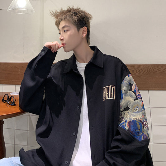 Spring New Hong Kong Style Stitching Long-sleeved Shirt