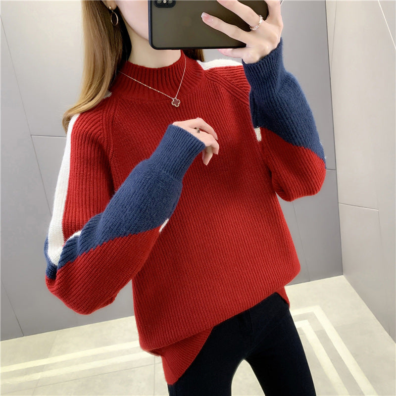 Contrast Color Beautiful Knitted Bottoming Shirt For Women