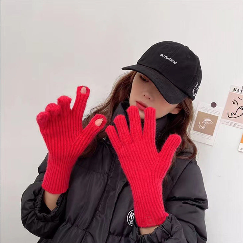 Women's Split-finger Wool Knitted Gloves