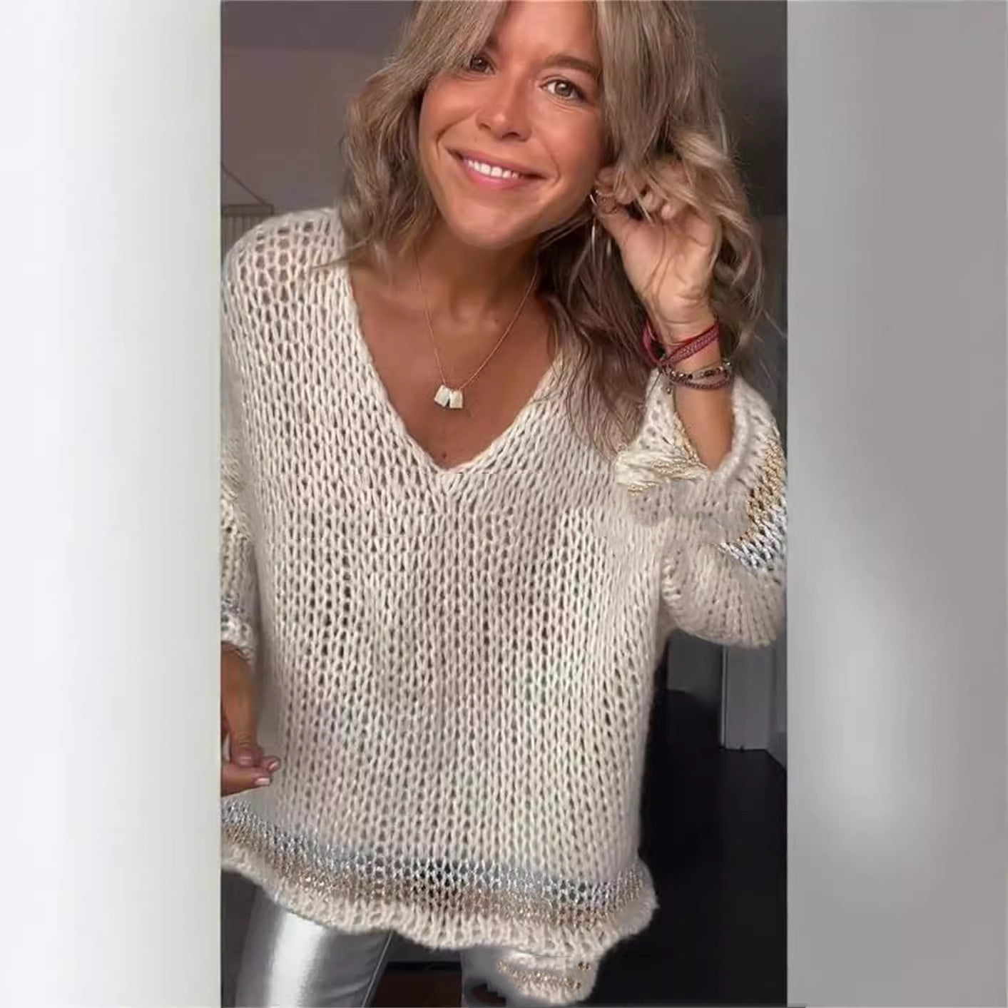 Autumn And Winter Striped Contrast Color Pullover Knitted Sweater