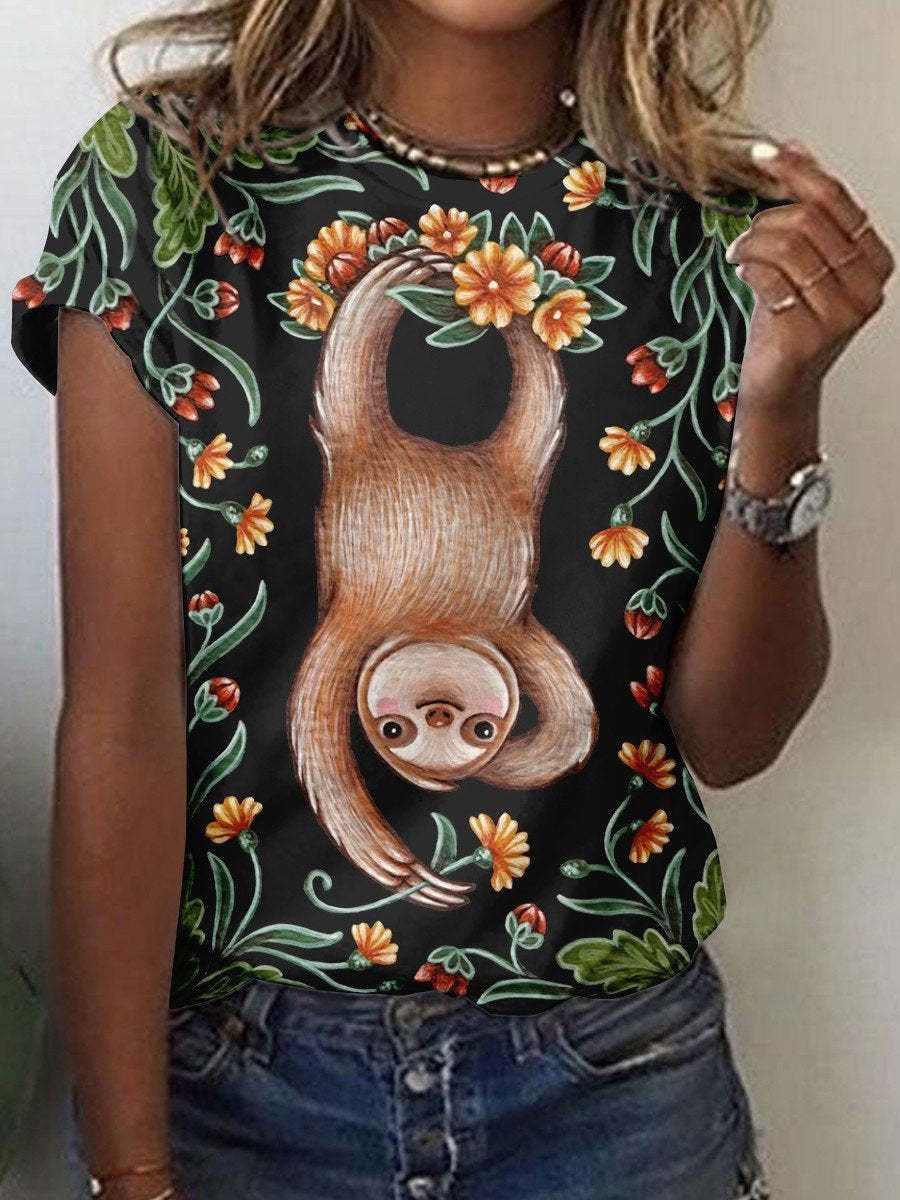Cute Owl Pattern 3D Printed Round Neck Short Sleeve