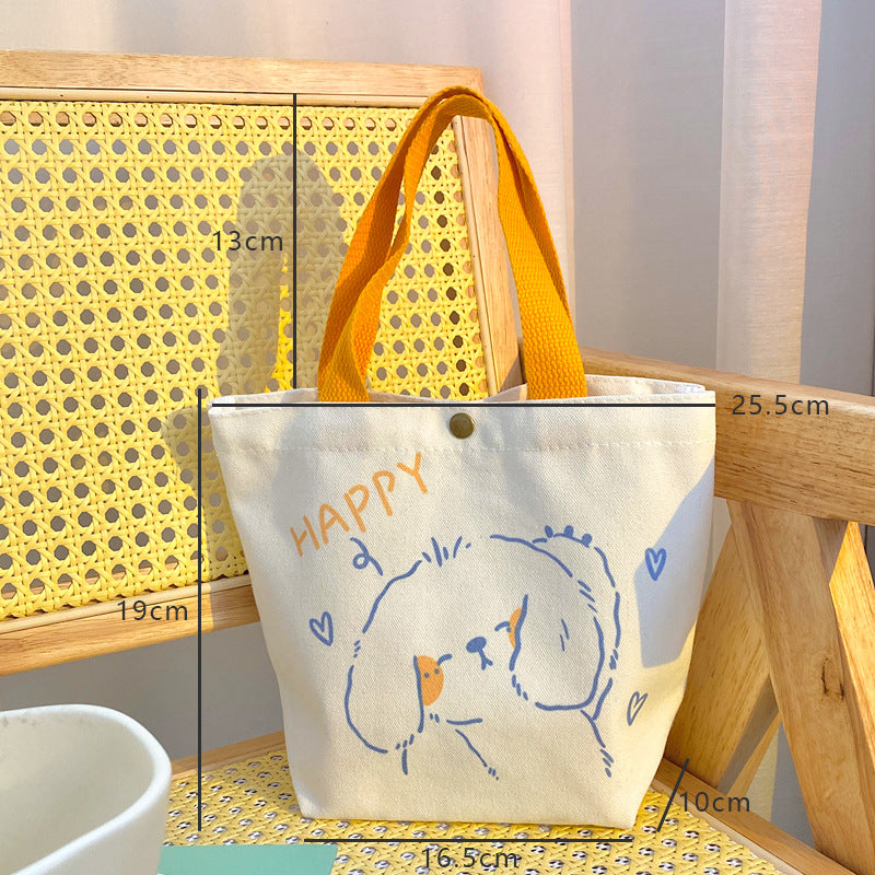 Portable Canvas Embroidery Cartoon Student Simple Handbag