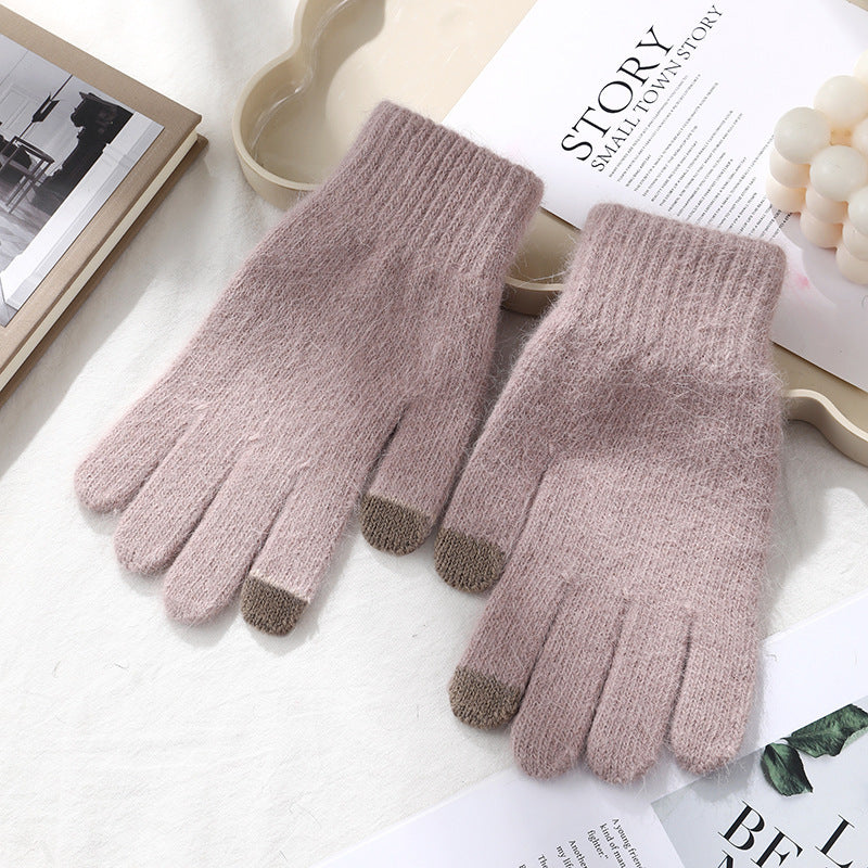 Winter Thickened Simulated Rabbit Fur Gloves Warm Mink Fur Riding Plain Five-finger Outdoor Skiing Cold-proof Gloves