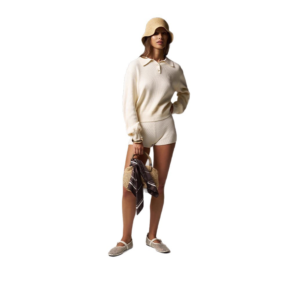 Fashionable Casual Lapel Sweater Knit Top And Shorts Set