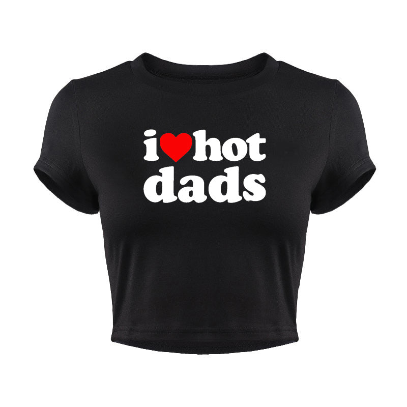 Creative Open Navel Round Neck Letter T-shirt