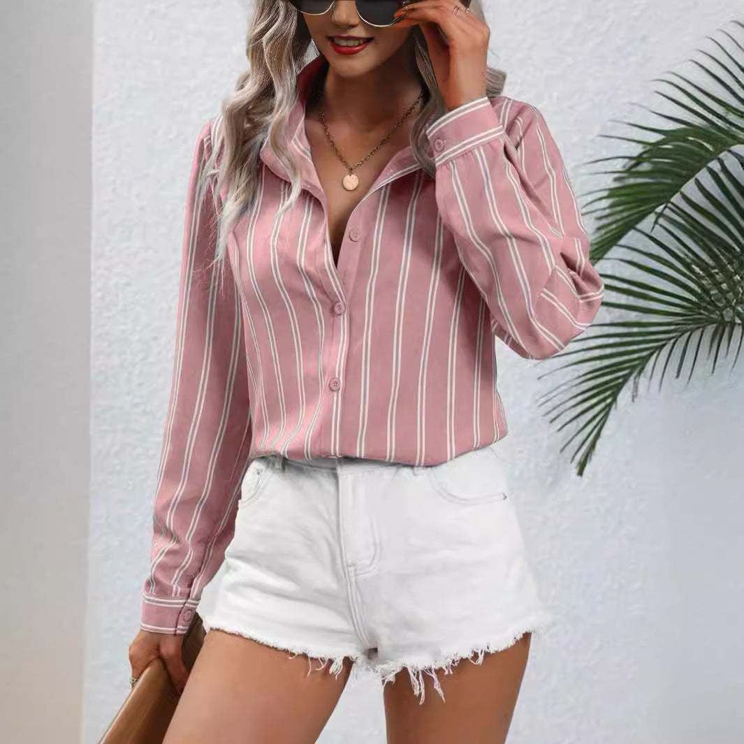 Commute Style Fashion Striped Loose Long Sleeve Shirt