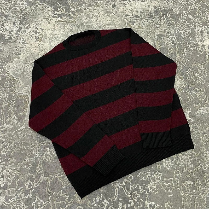 Classic Creative Striped Women's O Collar Pullover Sweater
