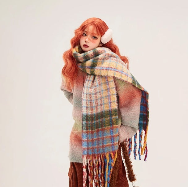Colorful Striped Wool Ball Warm Scarf