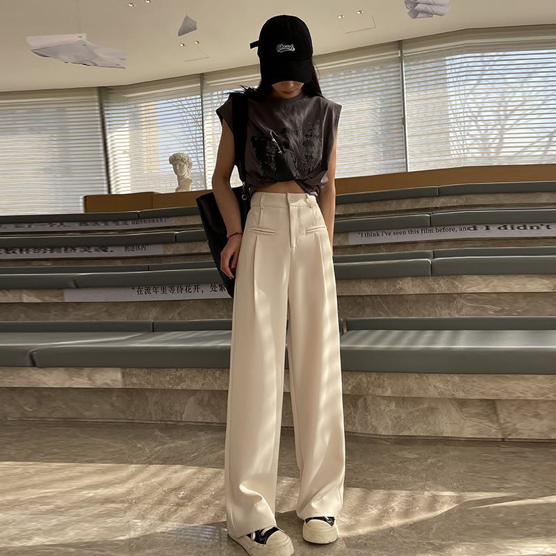 Casual High Waist Drooping Suit Mopping Purple Pants