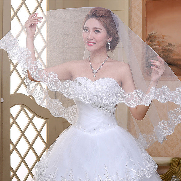 DX9003 China Factory Wholesale Lace Appliqued Bridal Veils Blusher Veils