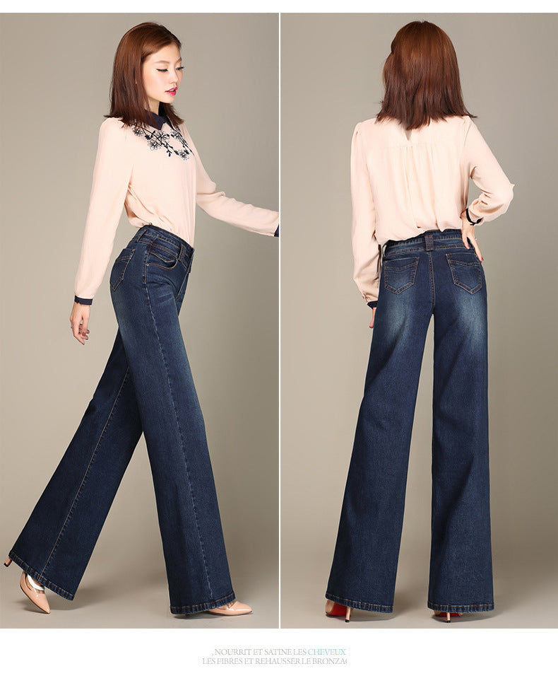 Spring And Autumn Women's Denim Straight Wide-leg Casual Pants