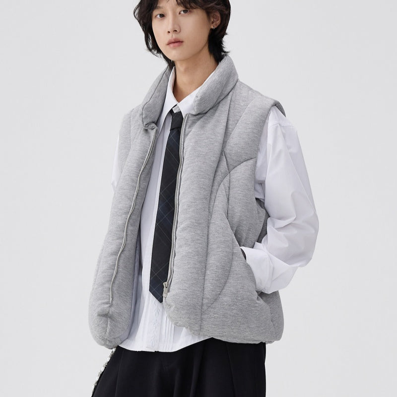 Asymmetrical Deconstructed Soft And Airy Stand-collar Sleeveless Vest