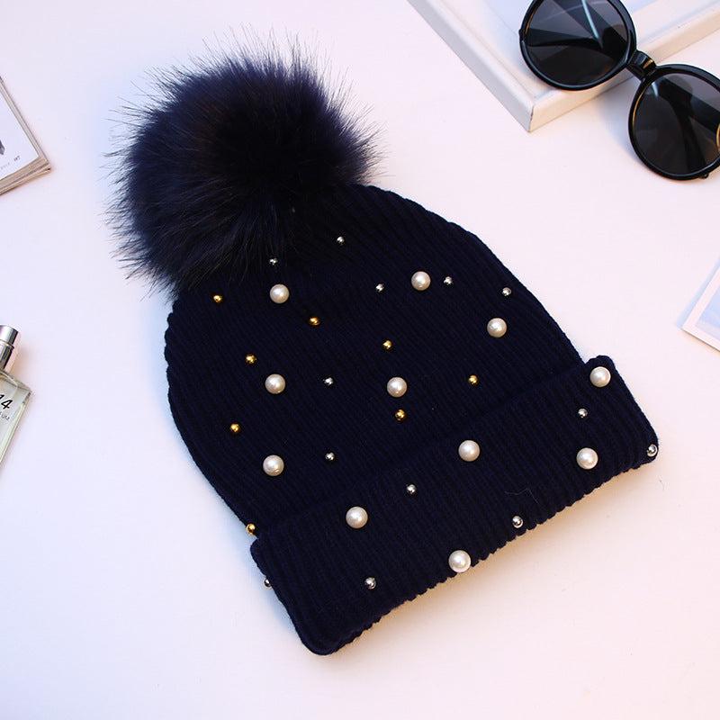 Ladies Fashion Pearl Hat Knitted Thickening