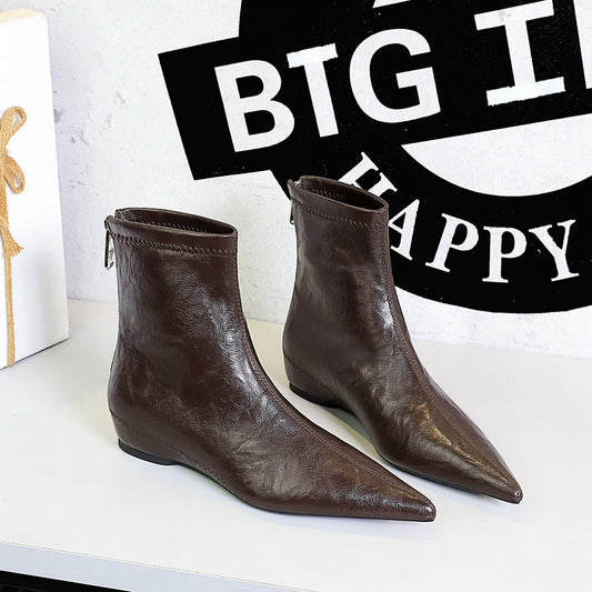 Retro Female Boots Comfortable Low Heel Wedge Hidden Heel