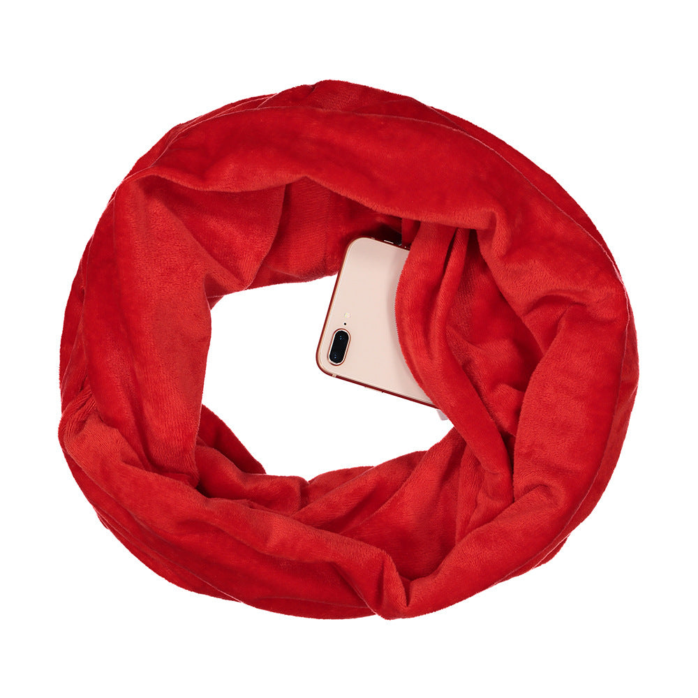 High Quality Soft Plush Warm Scarf Unlimited Zipper Travel Pocket Bib