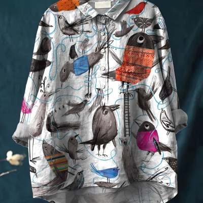 Casual Animal Print Hawaiian Long Sleeve Shirt