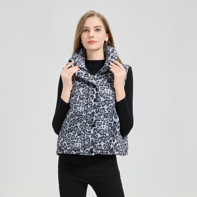 Leopard Print Stand Collar Temperament Cotton Vest