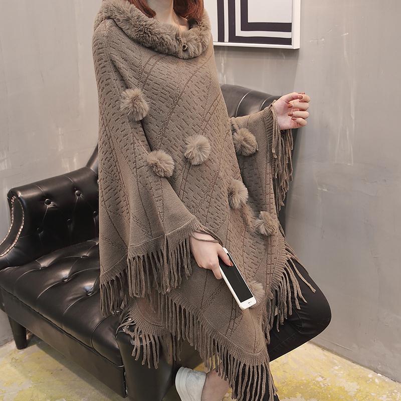 Loose Outer Wear Fur Collar Bat Shirt With Hand-woven Tassels