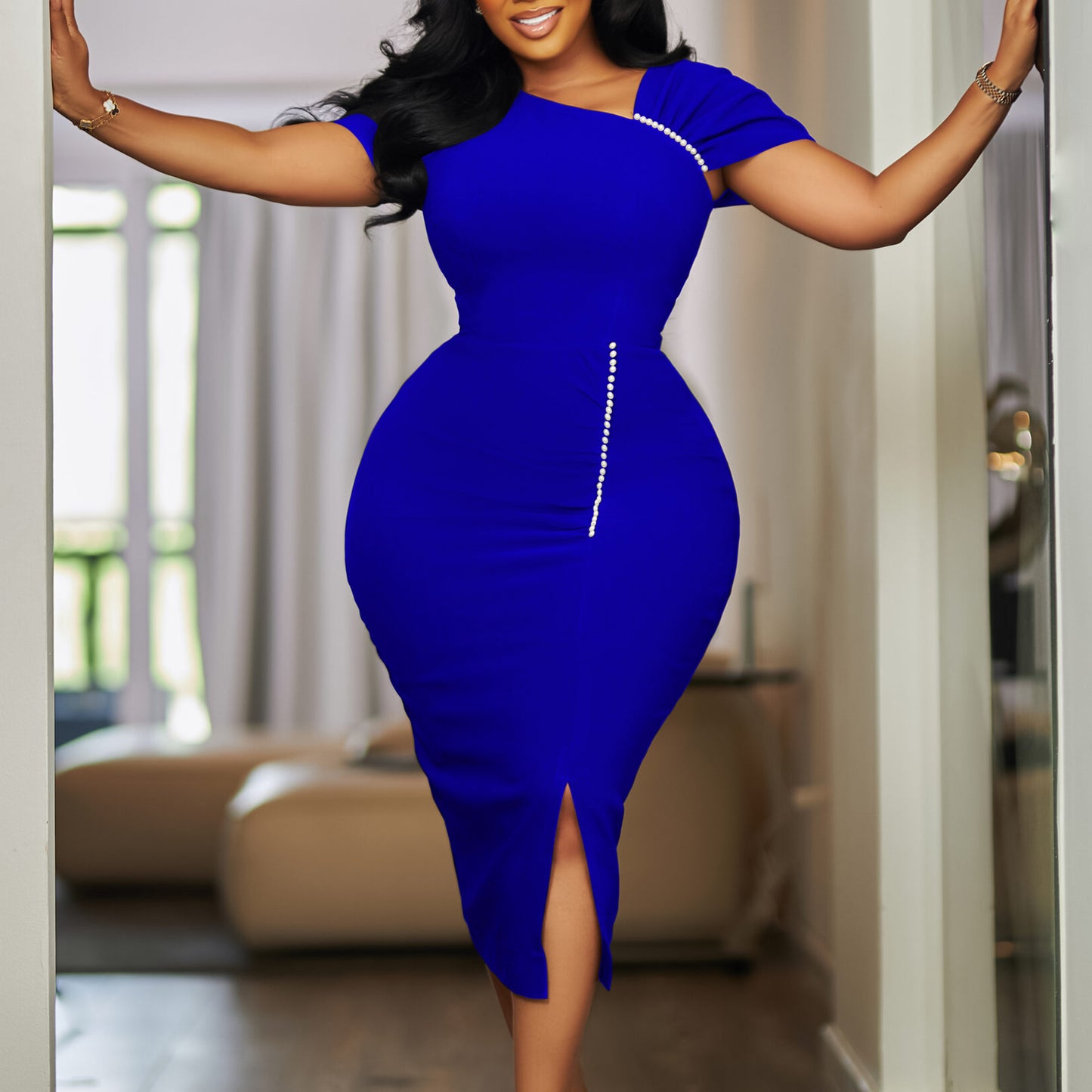 New Elegant Beaded High-Waist Bodycon Office Lady Pencil Dress