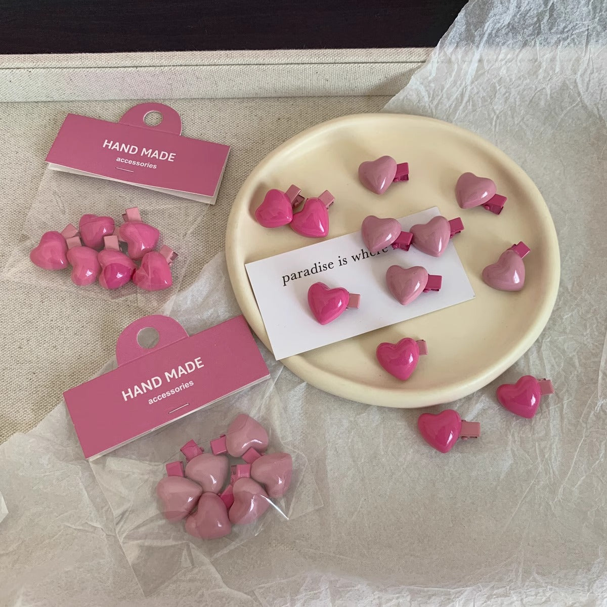 Peach Colors Delicate Heart Barrettes 6 Girls