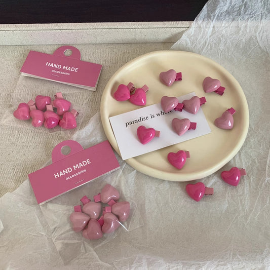 Peach Colors Delicate Heart Barrettes 6 Girls