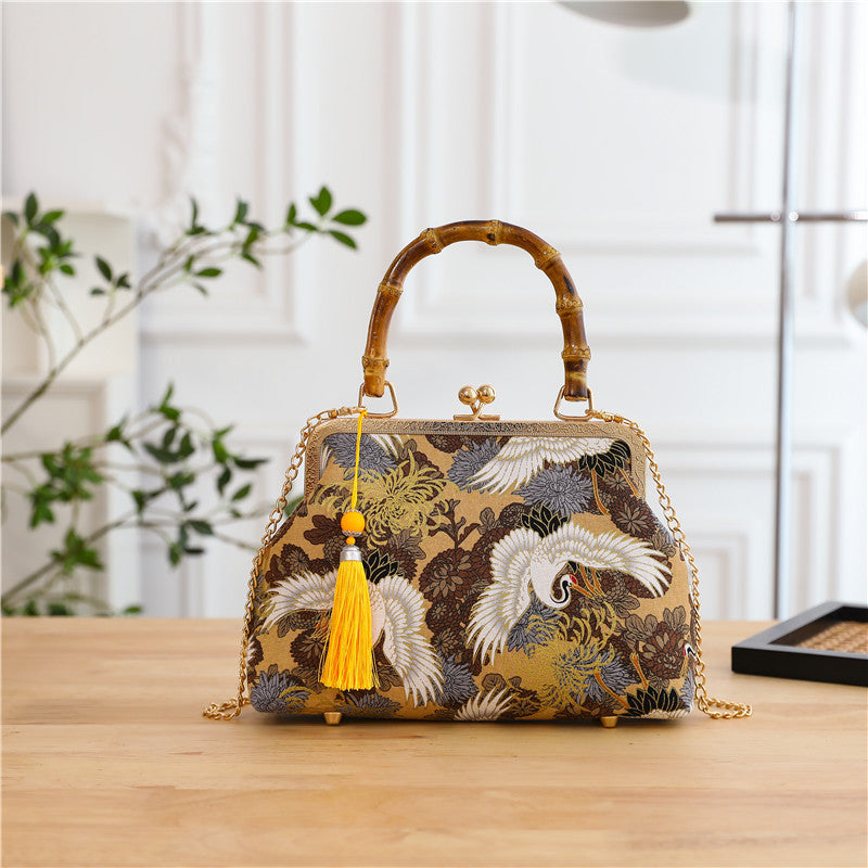 New Chinese Style Retro National Style Embroidered Clutch Bag Red-crowned Crane Handbag