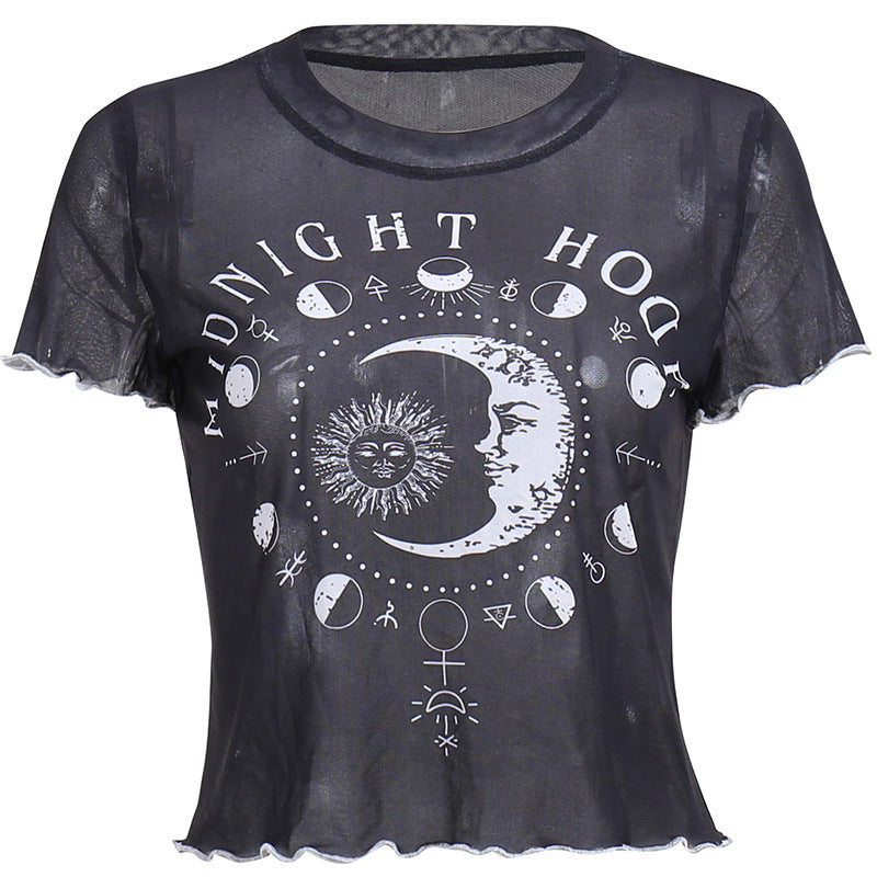 Women's Printed Mesh See-through Trend Tight Top