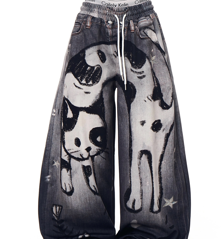 Printed Cat Graffiti Machete Sweatpants For Men And Women