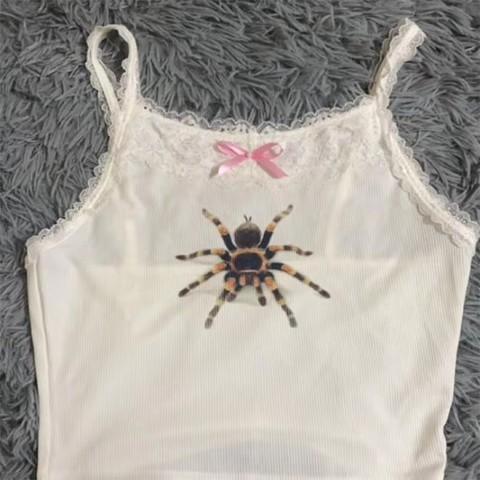 Cute Spider Print Pattern Lace White Lace American Style